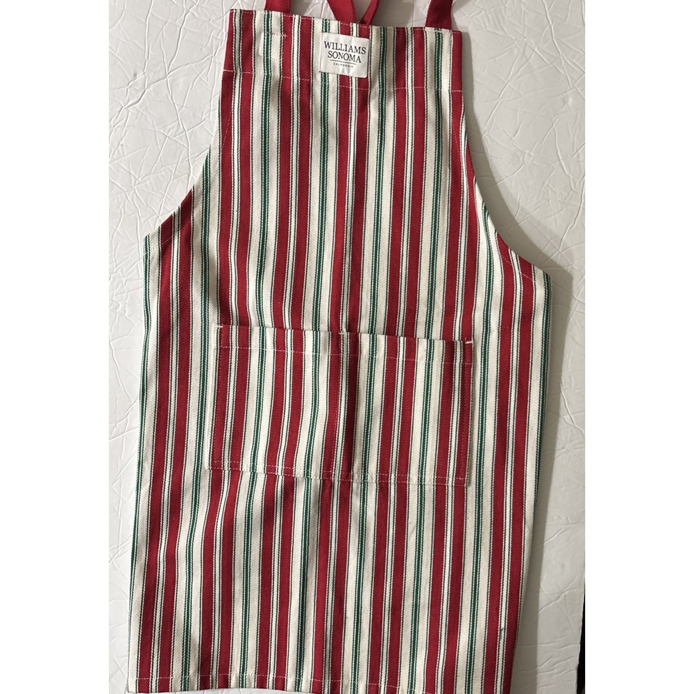 WILLIAMS SONOMA CLASSIC STRIPE ADULT APRON RED/BLUE NWT